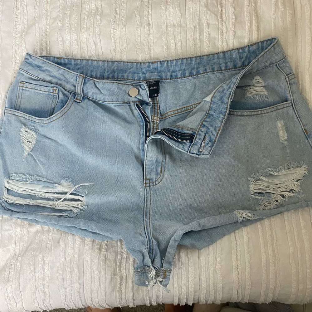 Cider Sky Blue Ripped Jean Shorts